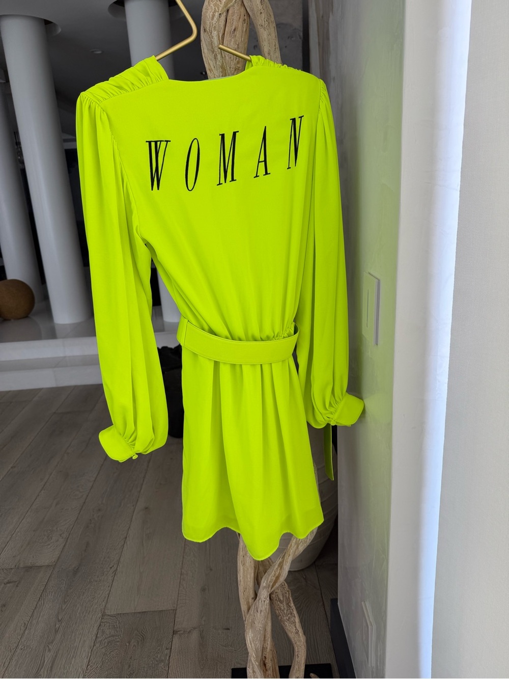 OFF-WHITE Vibrant Neon Green Wrap Dress with Belt - Picture 8 of 15